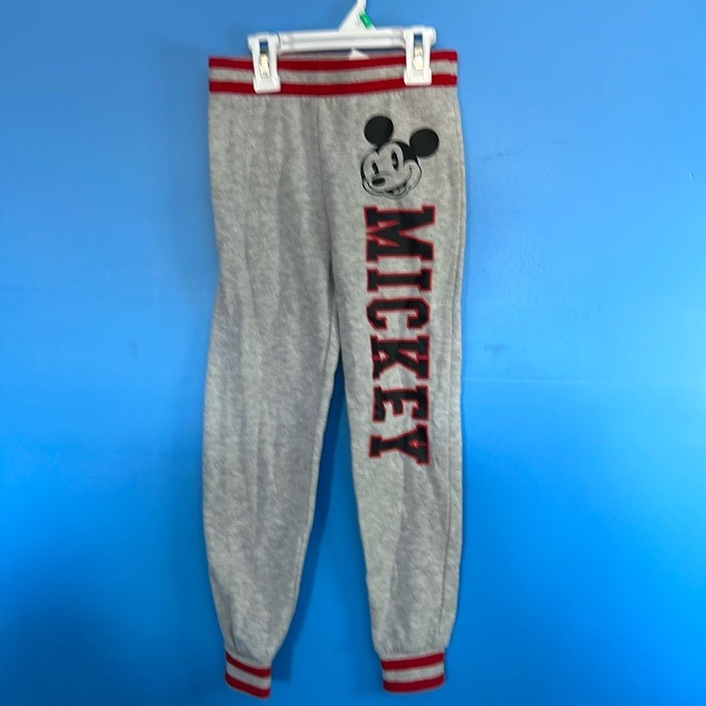 Disney Mickey Mouse Gray Red Sweatpants Size 5/6 Kids Elastic Waist Joggers Pant